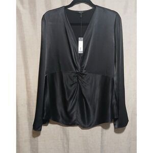 bobi BLACK Los Angeles Twist Front Blouse Long Sleeve Black Top‎